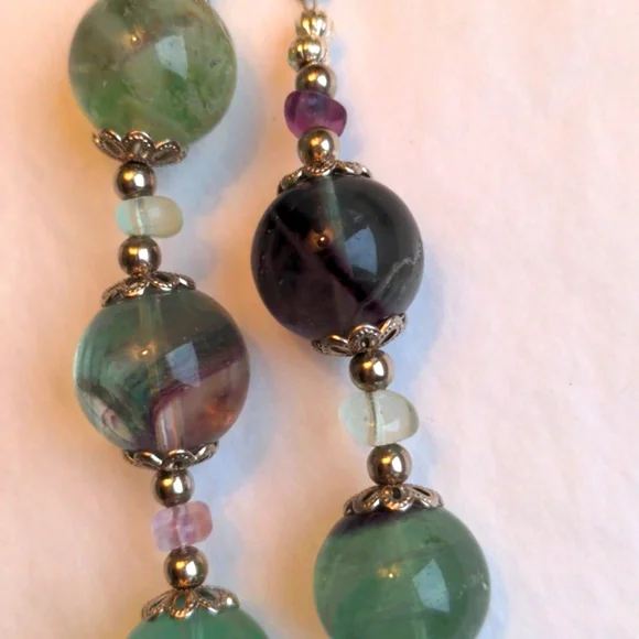 Fluorite Necklace. New, Handcrafted. Multi color genuine gemstone , silver, Box - Picture 6 of 8